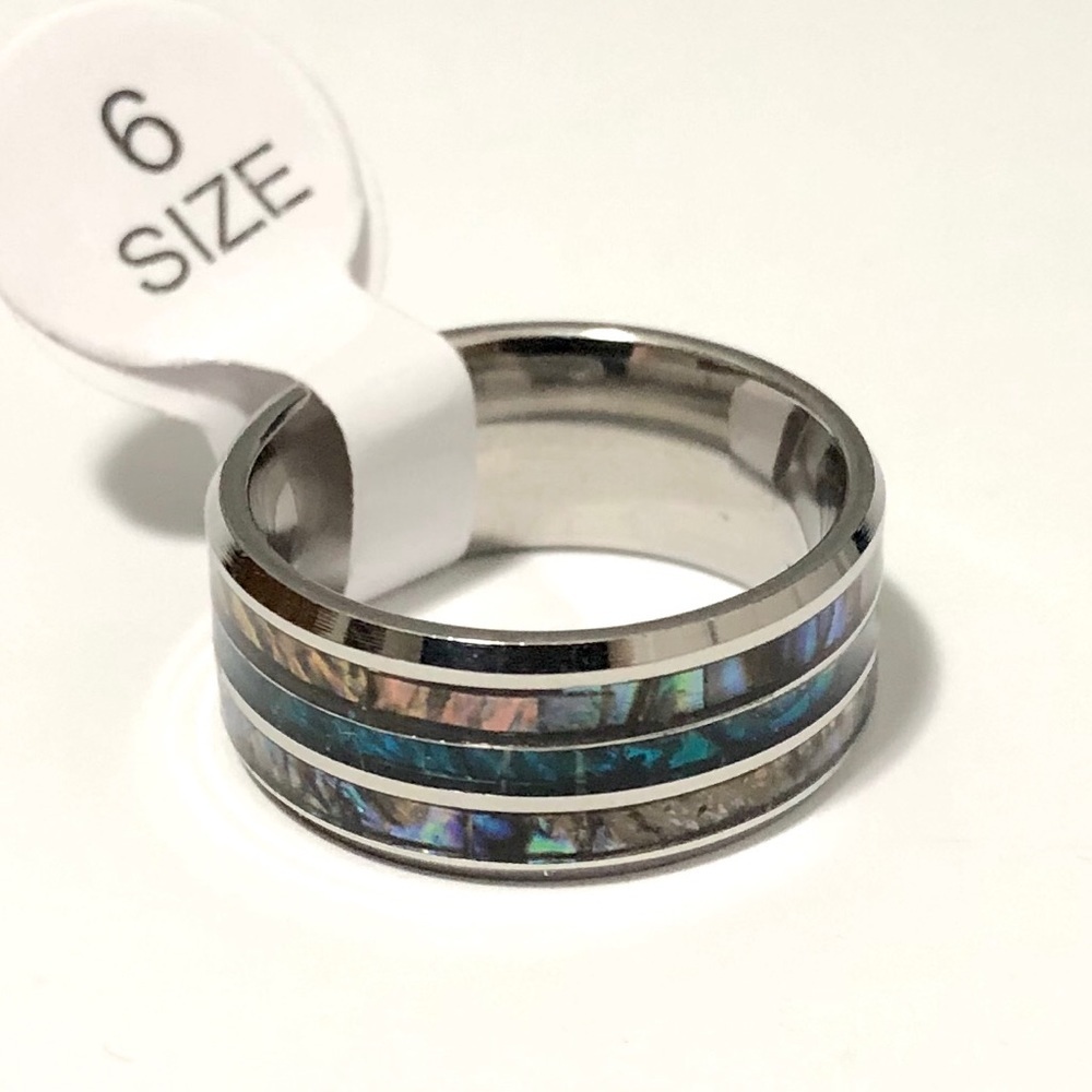 Ring With Blue Opal And Abalone Shell Inlay. Sz 6 - image 1